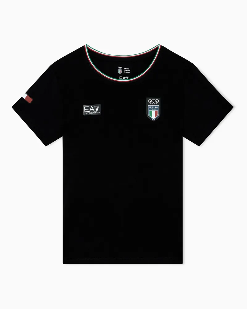 EA7 T-Shirt aus Stretchjersey mit Rundhalsausschnitt und kurzen Ärmeln Schwarz