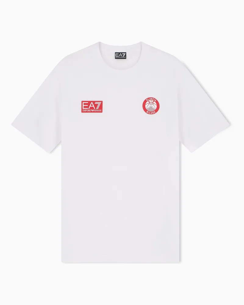 EA7 Armani Olimpia Milano T-Shirt aus reiner Baumwolle Weiß