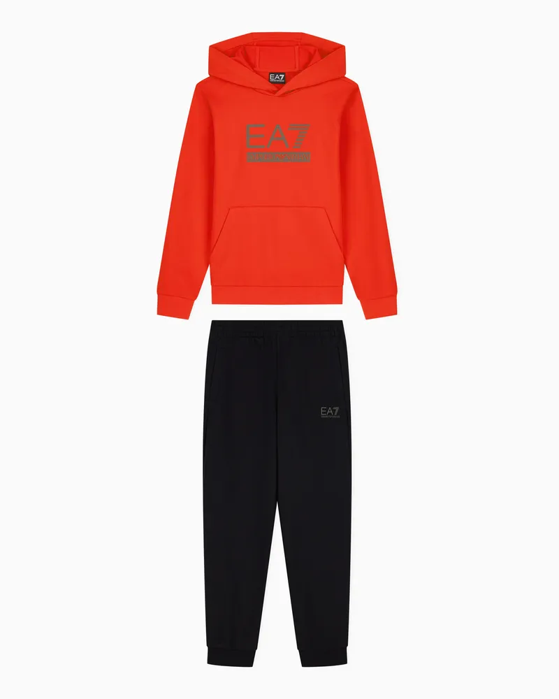 EA7 Trainingsanzug Visibility Boy mit Kapuze aus Baumwolle Rot