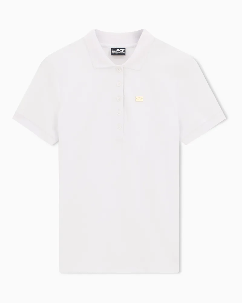 EA7 Baumwollstretch-Jersey Poloshirt mit Metalllogo Core Lady Weiß