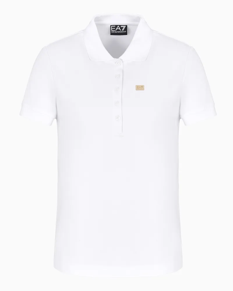 EA7 Core Lady Poloshirt aus Baumwollstretch-Jersey Weiß