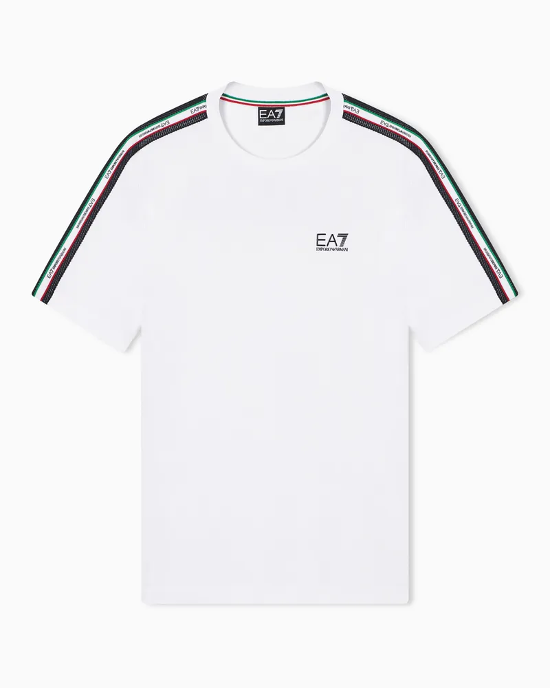 EA7 T-Shirt Italian Spirit mit Rundhalsausschnitt aus Baumwoll-Jersey Weiß