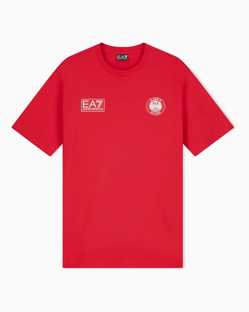 EA7 Armani Olimpia Milano T-Shirt aus reiner Baumwolle Rot