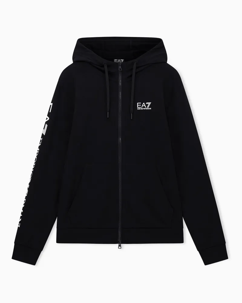 EA7 Logo Series Sweatshirt mit Kapuze und Reißverschluss, gefertigt aus Baumwolle Schwarz