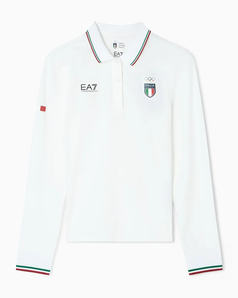 EA7 Poloshirt aus Stretchjersey mit langen Ärmeln Weiß
