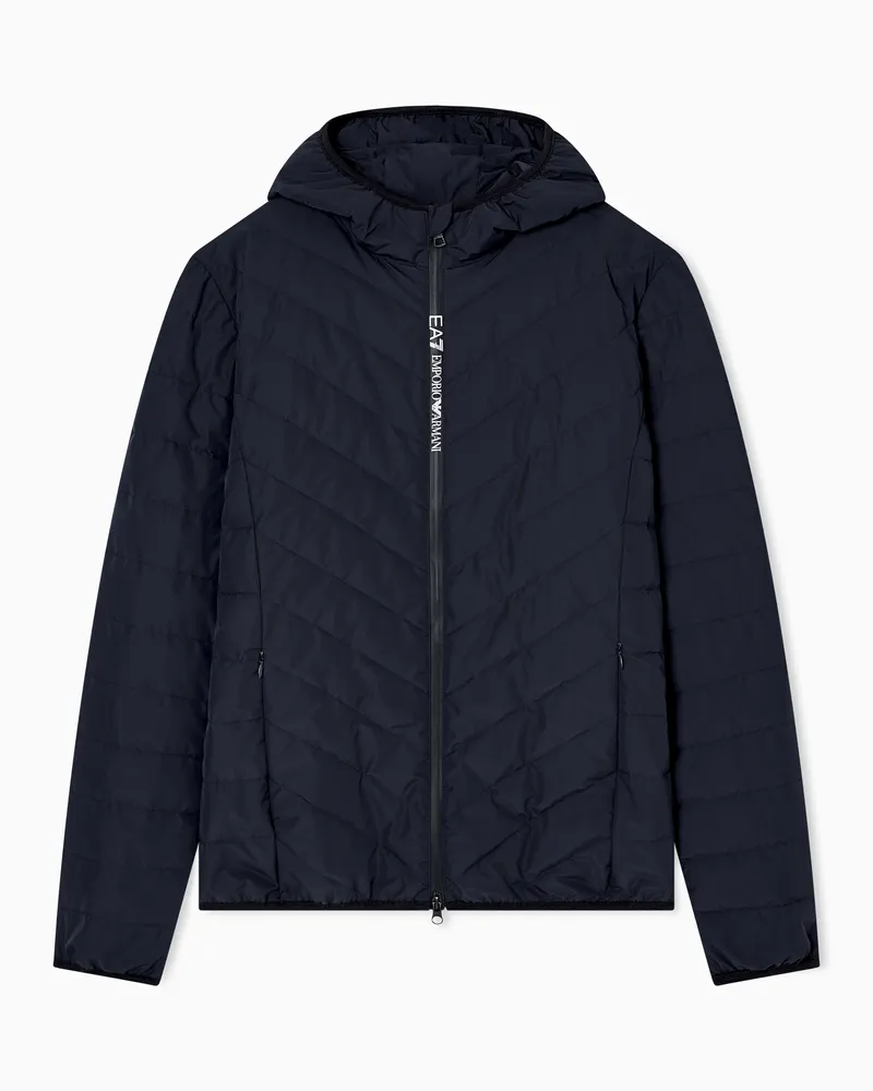 EA7 Premium Shield packbare Daunenjacke mit Kapuze Blau