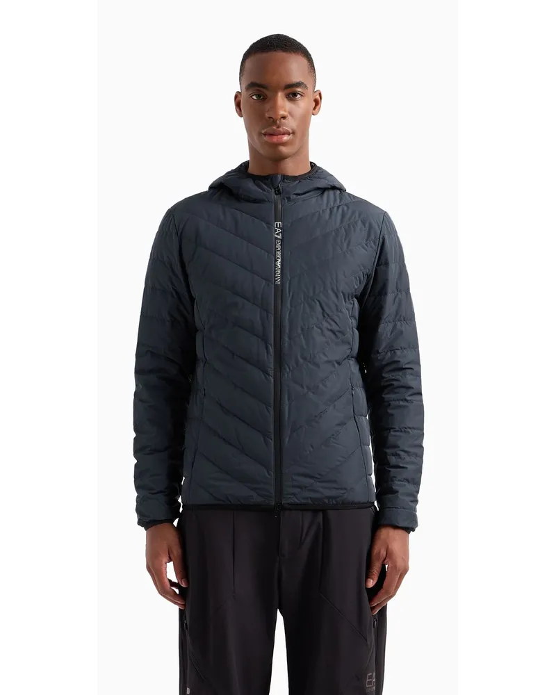 EA7 Premium Shield Packbare Daunenjacke mit Kapuze Marineblau