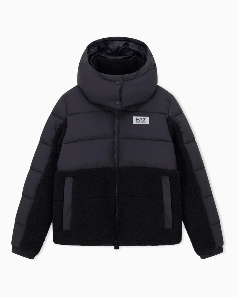 EA7 Wattierte Jacke aus Nylon mit Stoff-Details mit Teddyeffekt Schwarz