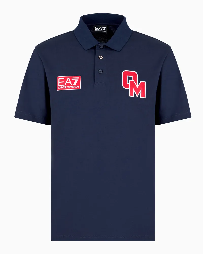 EA7 Olimpia Milano Kurzarm-Poloshirt aus Baumwolljersey Marineblau