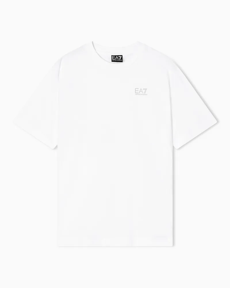 EA7 T-Shirt aus Baumwolljersey mit großem „Logo Series“-Print Weiß