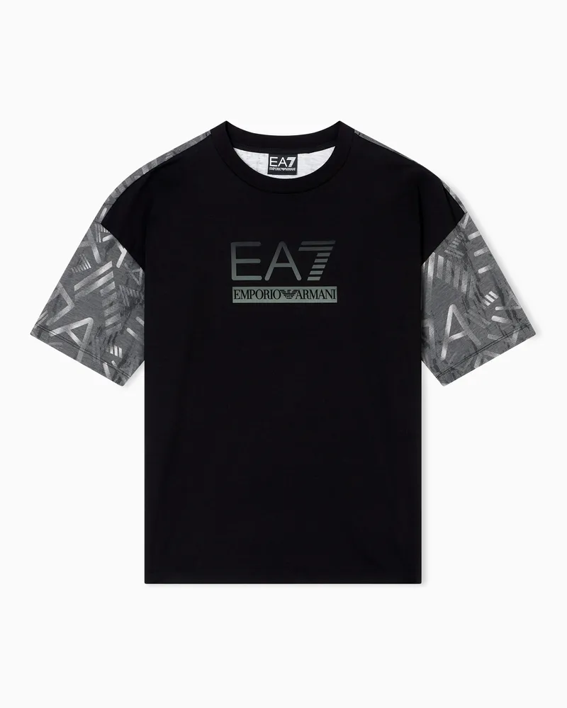 EA7 Visibility Boy T-Shirt mit Rundhalsausschnitt aus einer Baumwoll-Mischung Schwarz