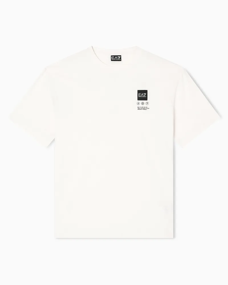 EA7 Logo-Series Jersey-T-Shirt mit Maxi-Print, gefertigt aus Baumwolle Weiß