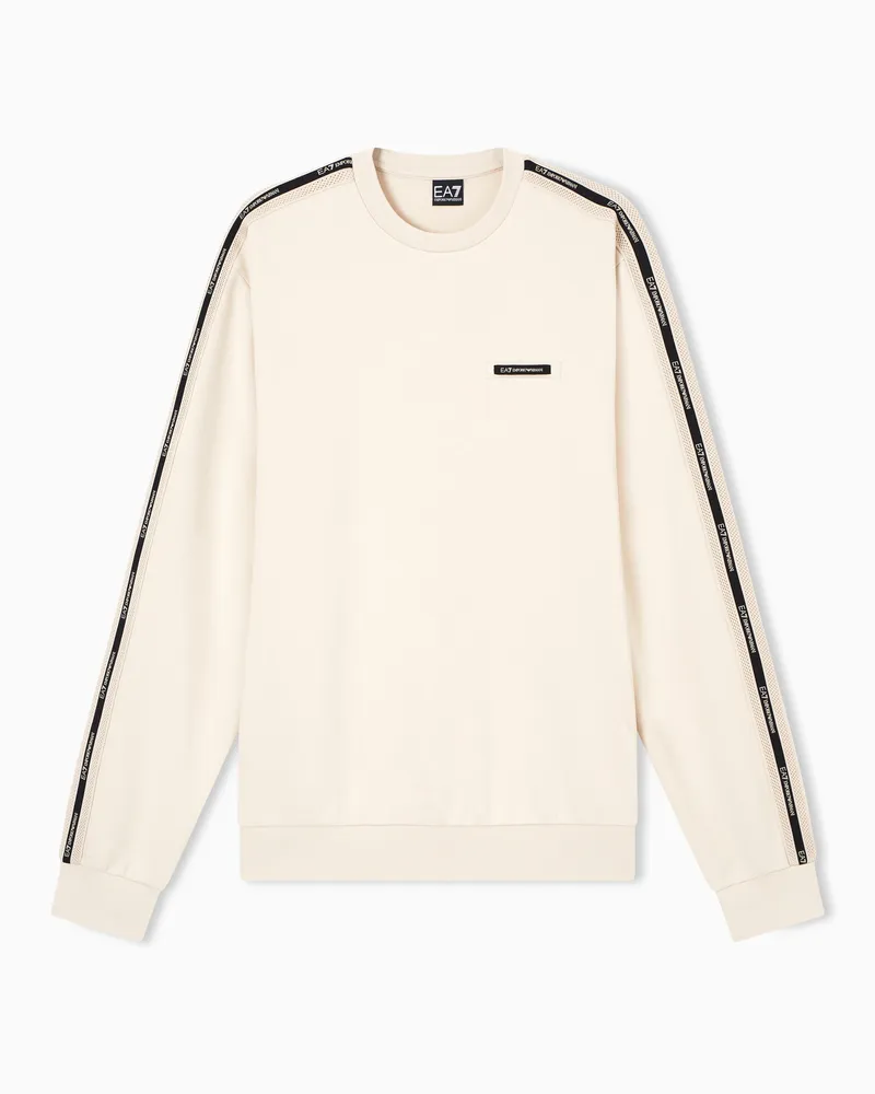 EA7 Logo Series Interlock-Sweatshirt aus Baumwollmischgewebe Beige