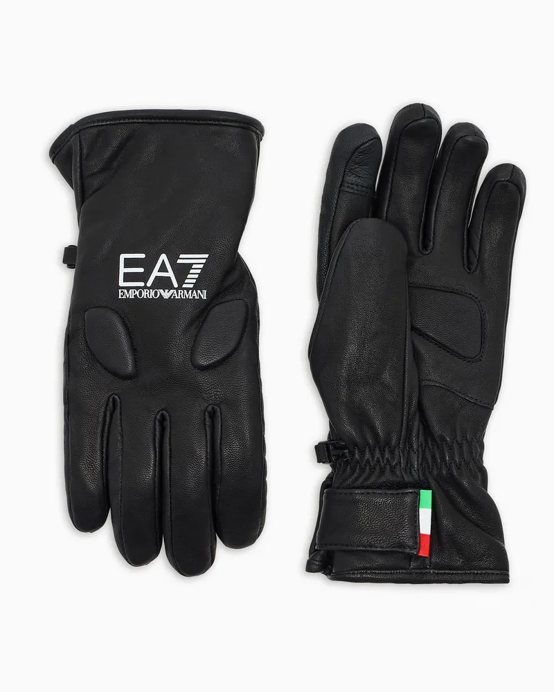 EA7 Funktionale Ski-Handschuhe aus Leder Schwarz