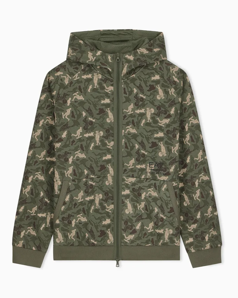 EA7 Oversize-Kapuzenjacke Graphic Series aus Baumwollmix Jersey Grün