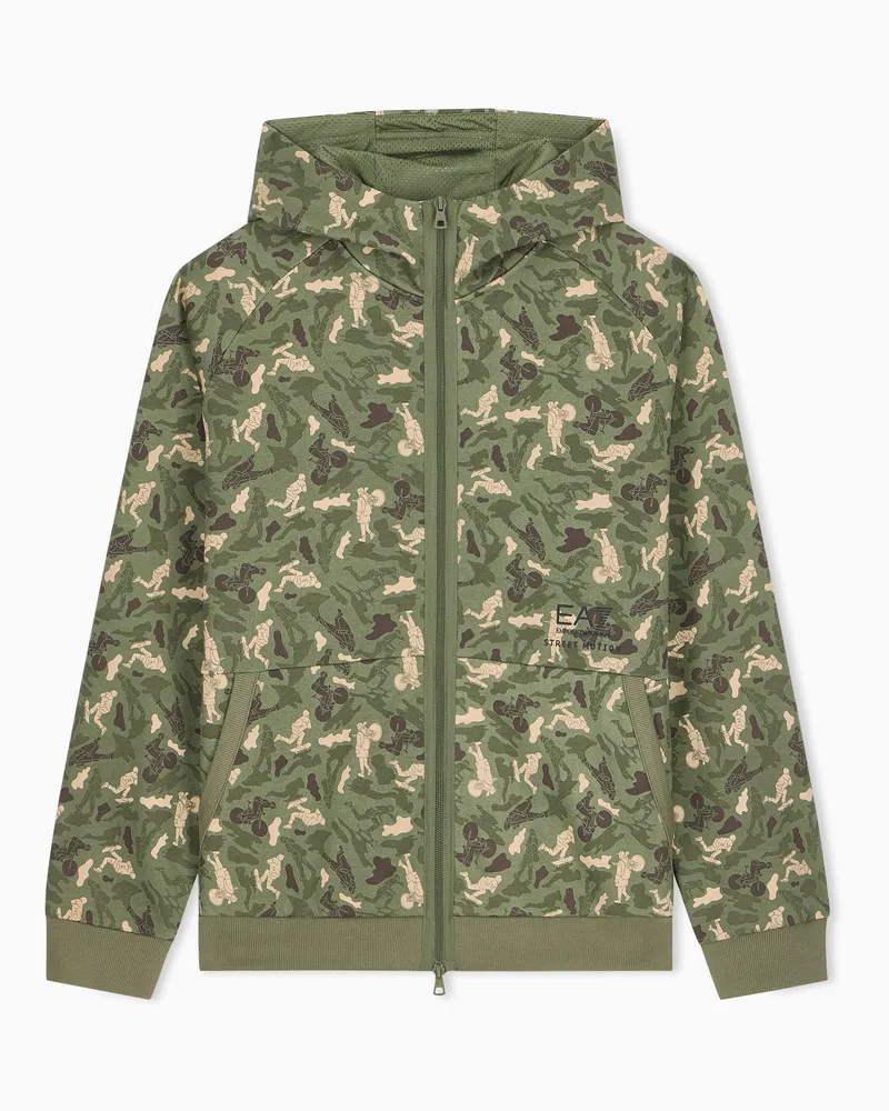 EA7 Oversize-Kapuzenjacke Graphic Series aus Baumwollmix Jersey Grün
