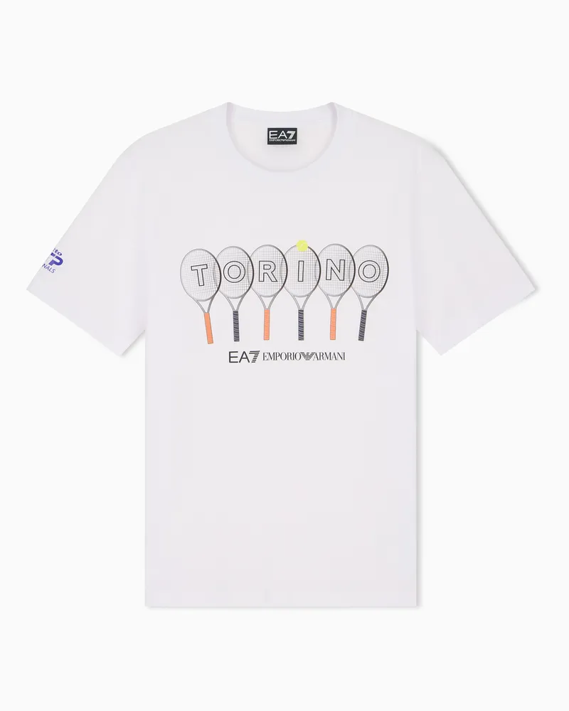 EA7 Baumwoll-T-Shirt mit Rundhalsausschnitt und Torino-Grafik Nitto ATP Finals Weiß