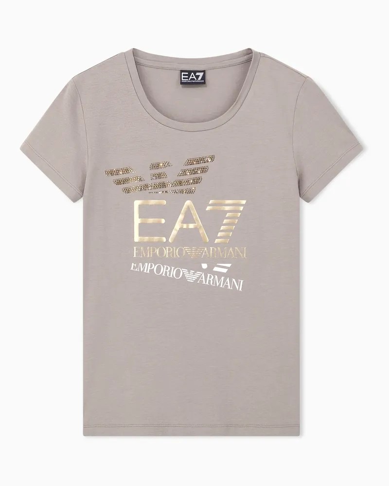 EA7 T-Shirt Logo Series aus Baumwolljersey mit Strasssteinen Grau