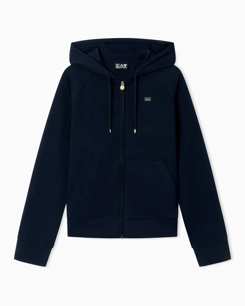 EA7 Core Lady Sweatshirt mit Kapuze aus Baumwollstretch Marineblau