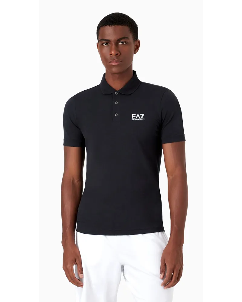 EA7 Core Identity Poloshirt Aus Baumwollstretch Nachtblau