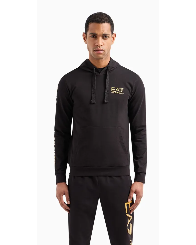 EA7 Logo Series Sweatshirt Aus Baumwolle mit Kapuze Schwarz