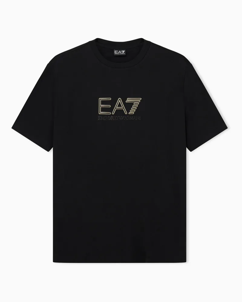 EA7 T-Shirt Premium Label im Regular Fit aus Viskosejersey Schwarz