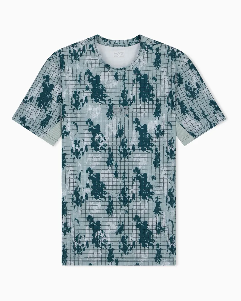 EA7 Schmales T-Shirt Vigor 7 aus Jersey mit Gittermuster Grau
