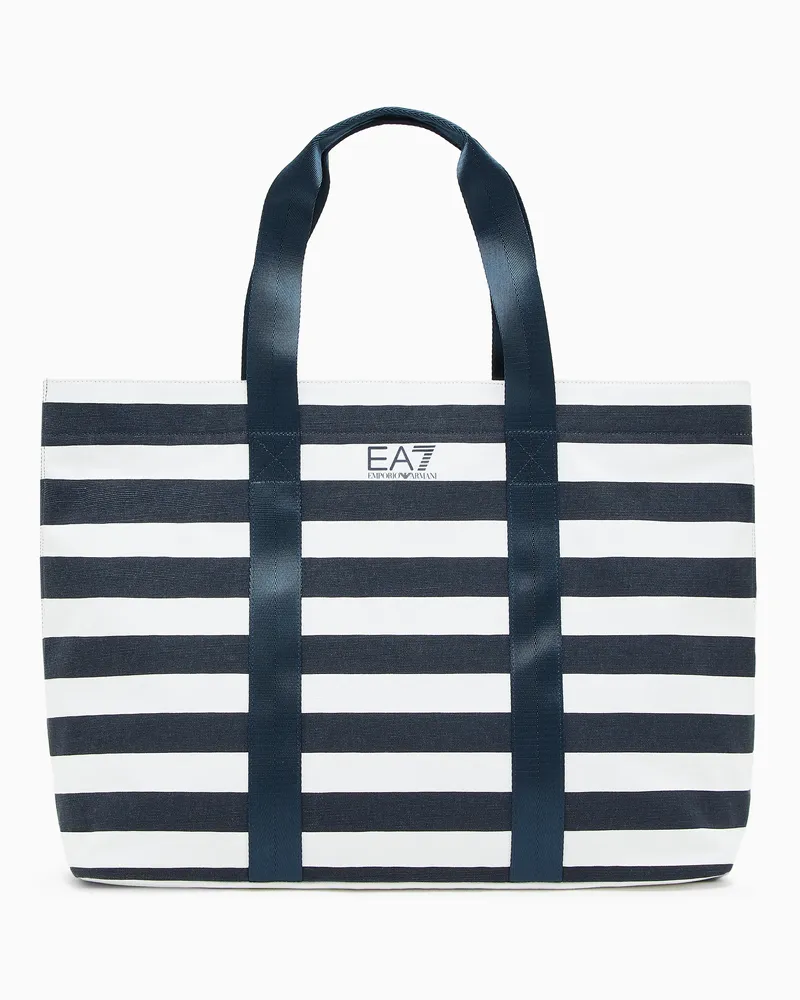 EA7 Shopping Bag aus Baumwolle mit Streifen Zweifarbig