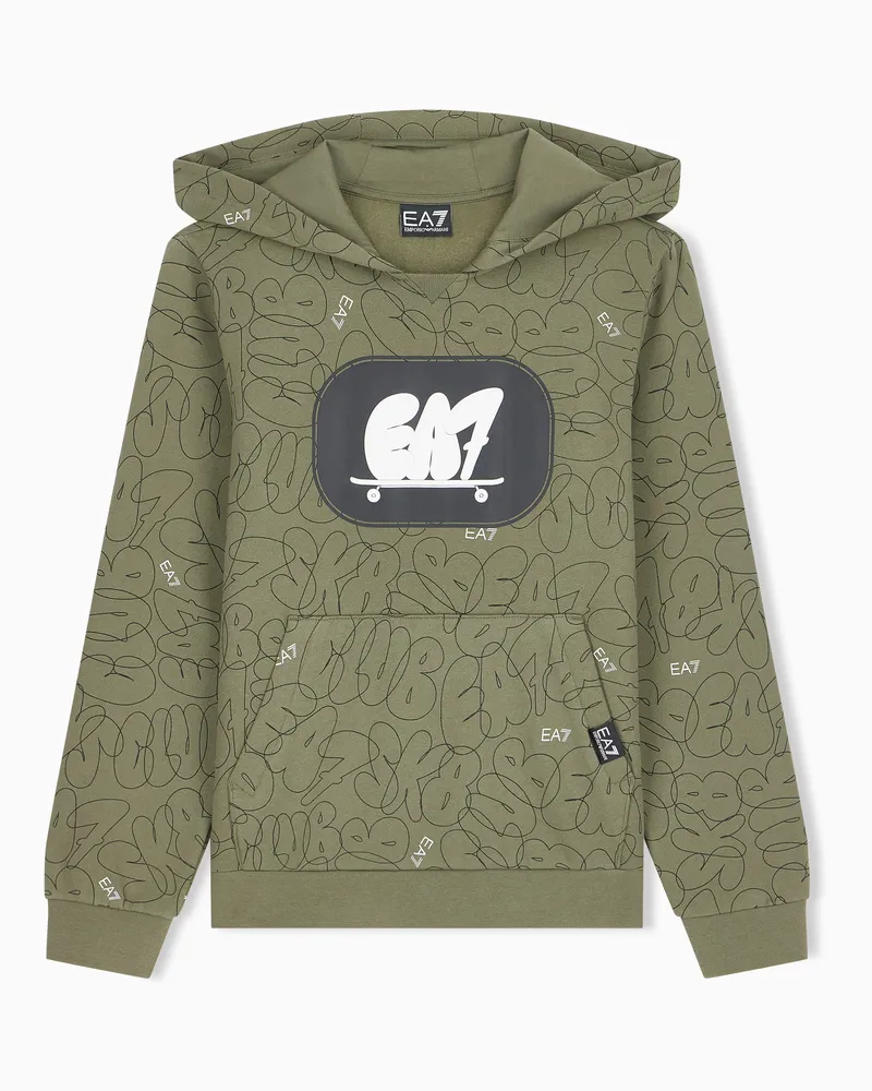 EA7 Oversize-Hoodie Logo Series Boy aus Jersey Grün