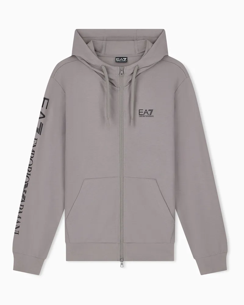 EA7 Logo Series Sweatshirt Baumwolle mit Kapuze und Zip Grau