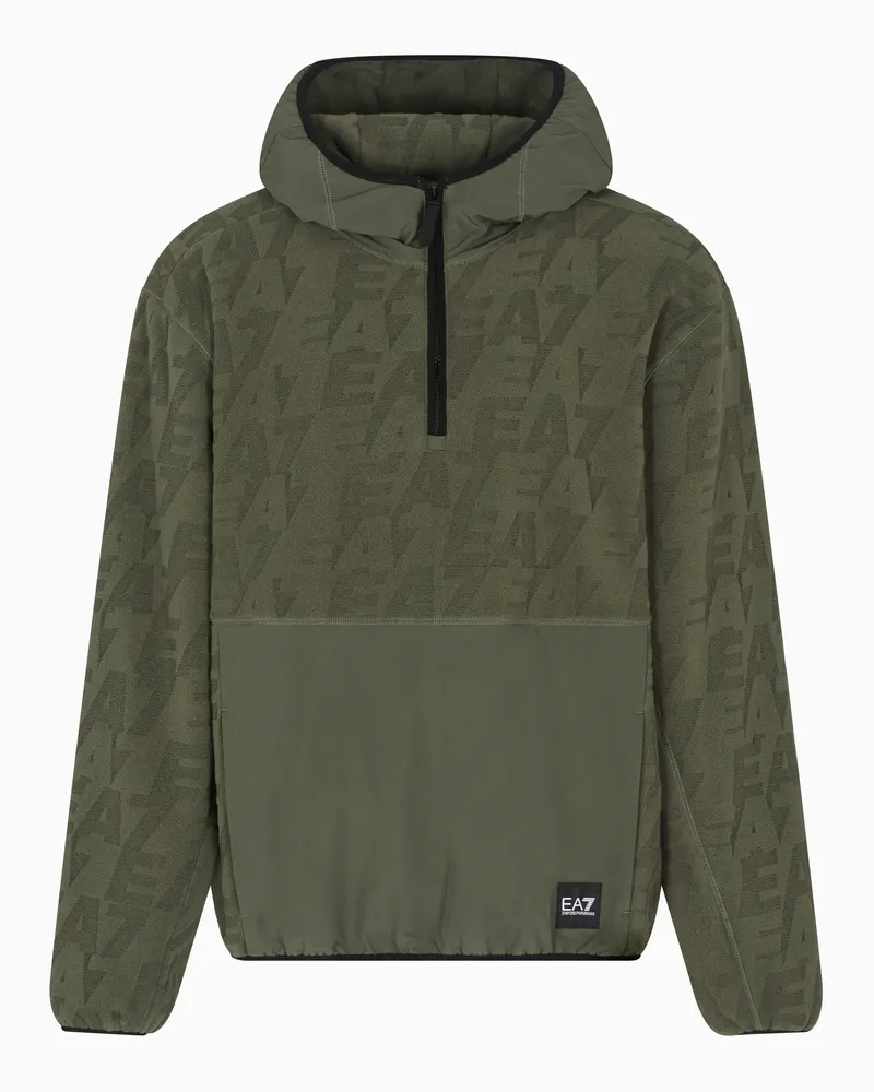EA7 Logo Series Sweatshirt mit Kapuze aus Polar-Fleece mit Nylon-Einsätzen Grün