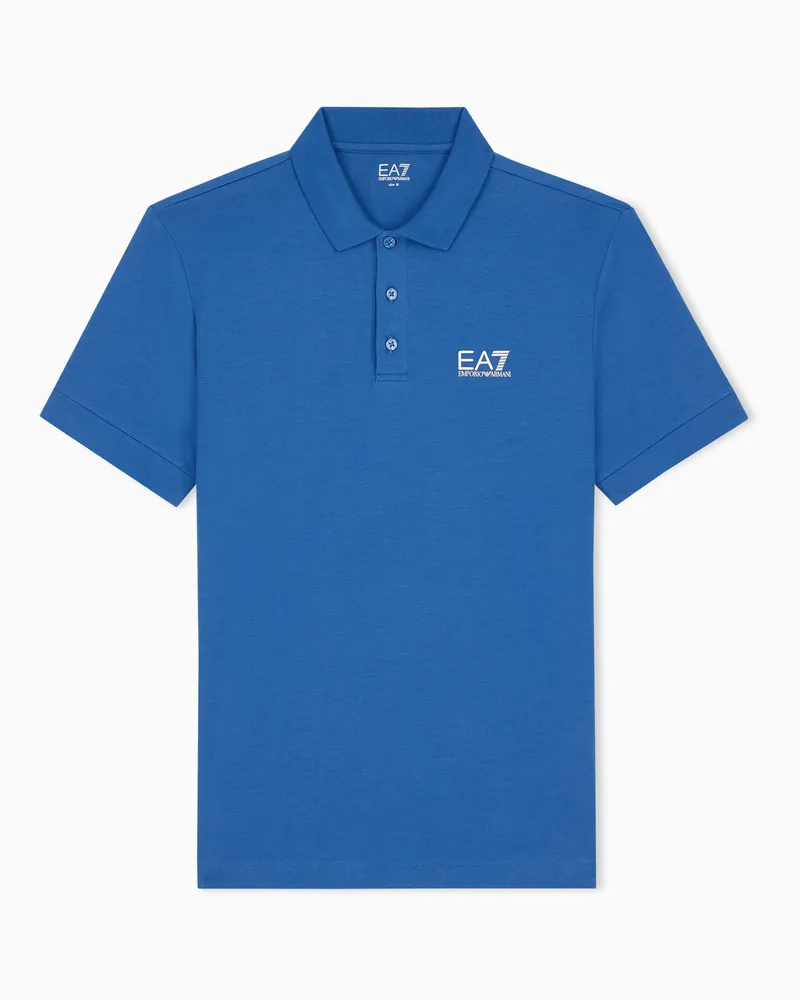 EA7 Baumwollstretch Poloshirt mit Brustlogo Core Identity Blau