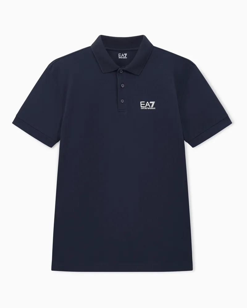 EA7 Baumwollstretch Poloshirt mit Brustlogo Core Identity Blau