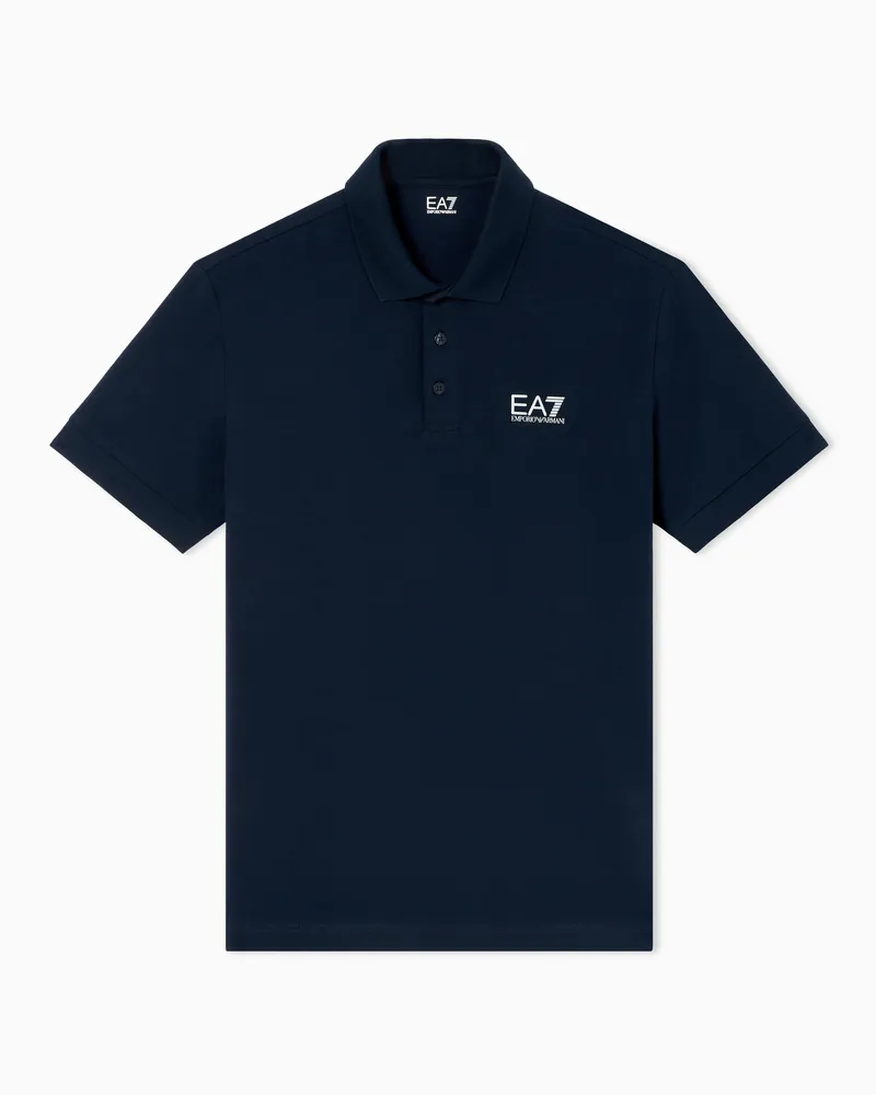 EA7 Baumwollstretch Poloshirt mit Brustlogo Core Identity Blau