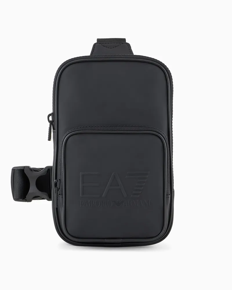 EA7 Große One-Shoulder-Tasche aus gummiertem Stoff Schwarz