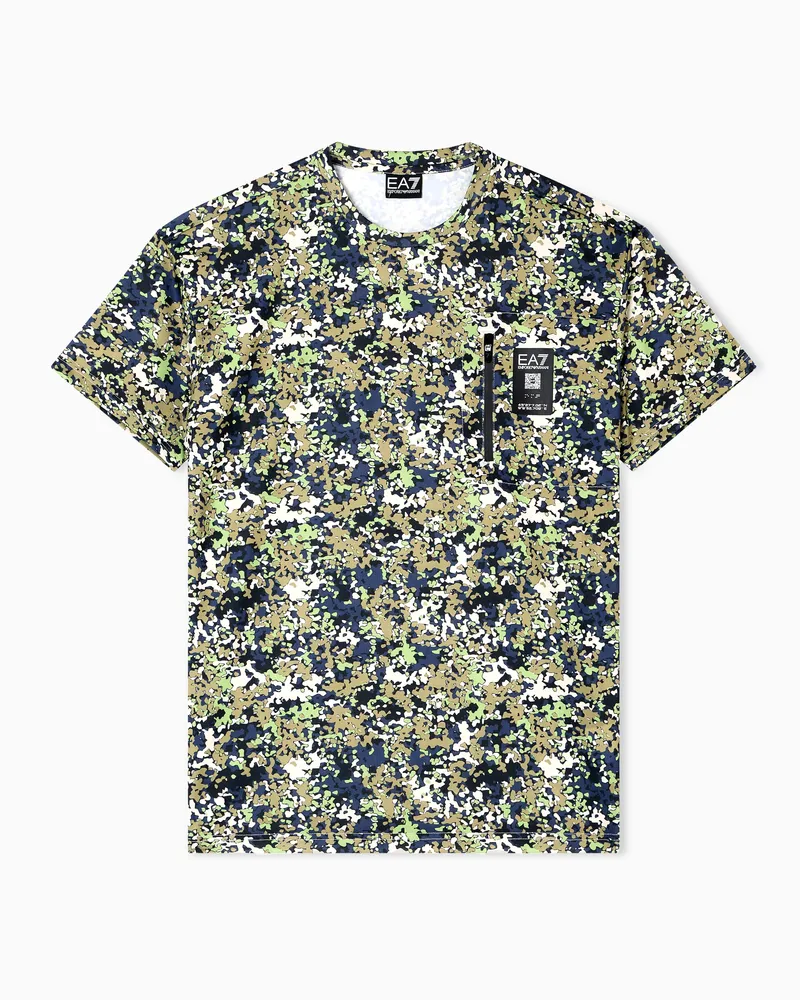 EA7 Visibility T-Shirt mit Rundhalsausschnitt aus Viskosemischung mit Stretchanteil Gemustert