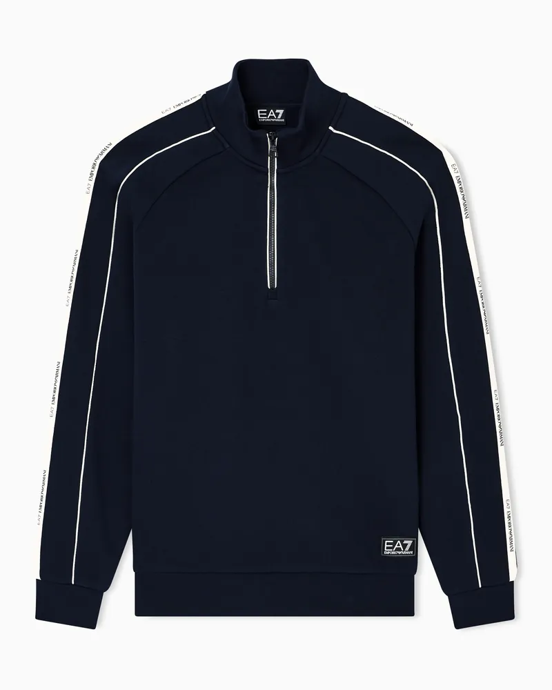 EA7 Logo Series Sweatshirt aus Baumwollmischgewebe Marineblau