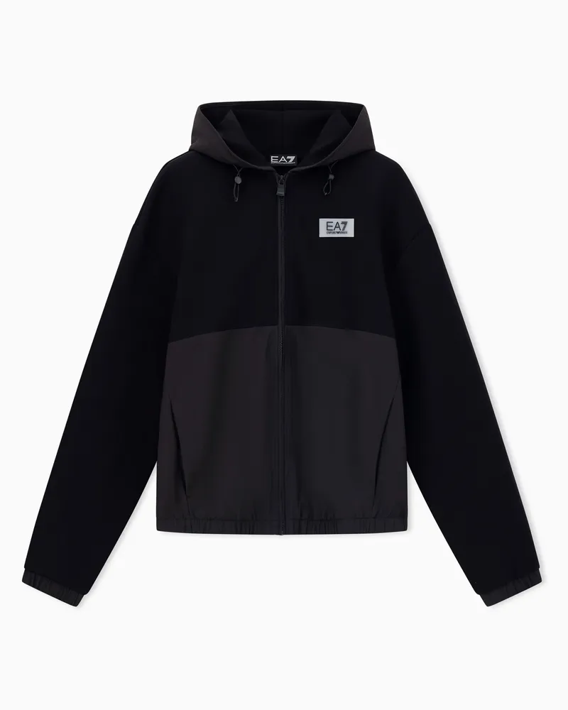 EA7 Contemporary Sport Sweatshirt mit Kapuze und Nylon-Einsätzen Schwarz