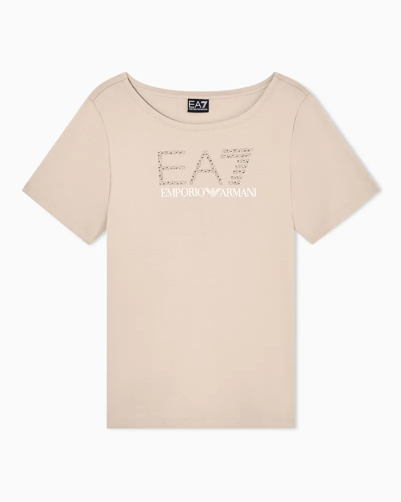 EA7 Logo Series T-Shirt aus Baumwollstretch-Jersey Beige