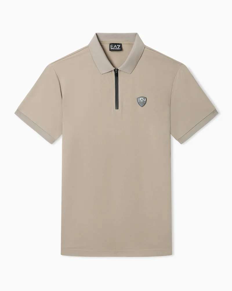 EA7 Hochwertiges Premium Shield-Poloshirt aus Viskose- und Nylon-Jersey Beige