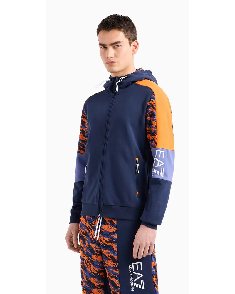 EA7 Graphic Series Sweatshirt mit Kapuze Aus Baumwolle Marineblau