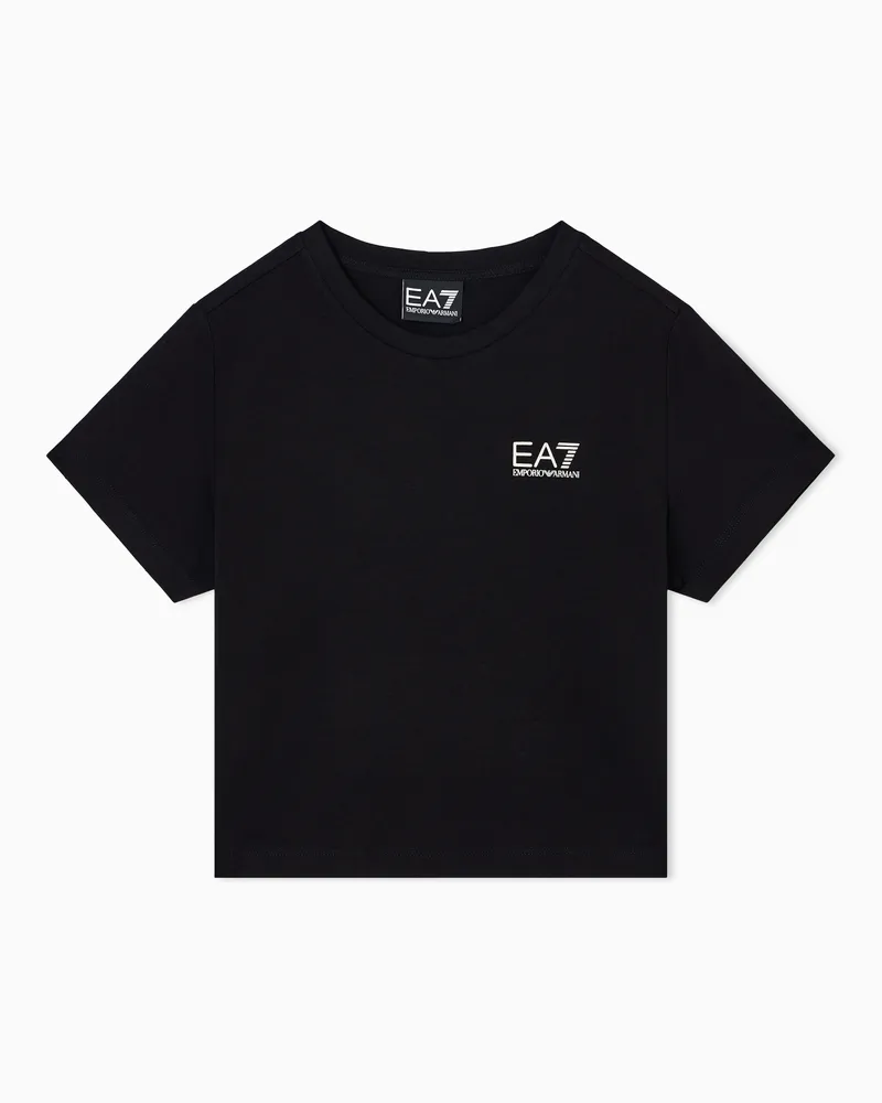 EA7 Core Identity Girl T-Shirt mit Rundhalsausschnitt aus Baumwollstretch Schwarz