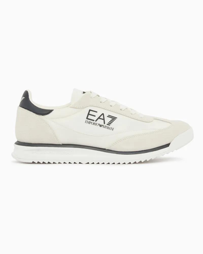 EA7 Eclipse Sneaker aus Leder mit Veloursleder-Einsätzen Weiß