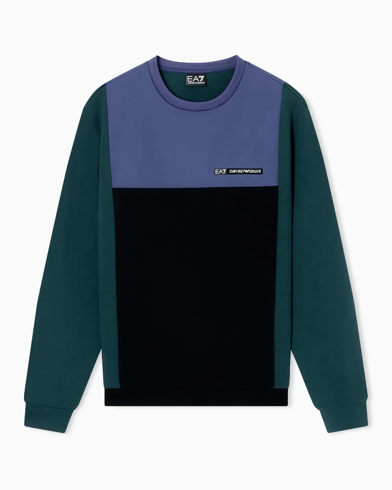 EA7 Athletic Colour Block Sweatshirt mit Rundhalsausschnitt aus elastischer Viskose-Mischung Schwarz