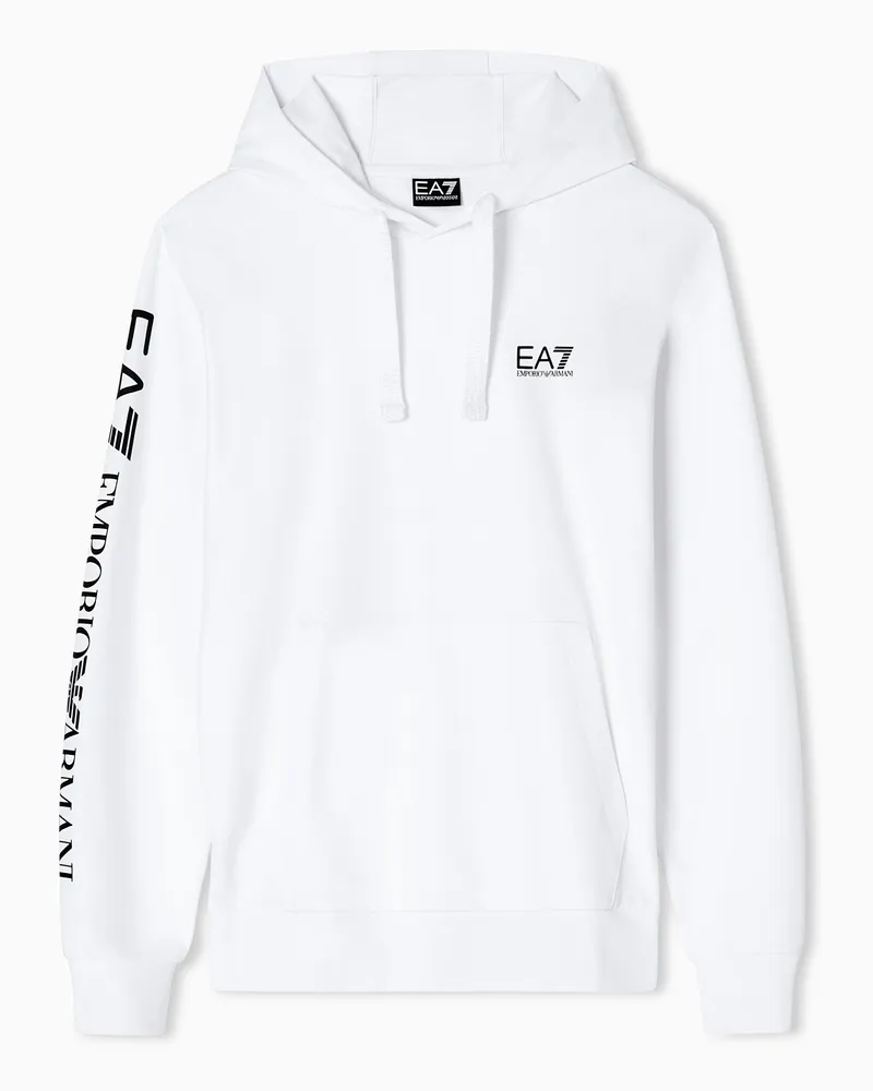 EA7 Logo Series Sweatshirt aus Baumwolle mit Kapuze Weiß