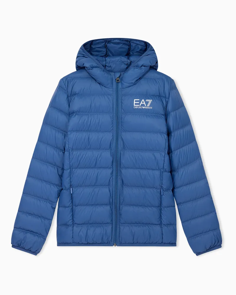 EA7 Daunenjacke Core Identity Boy mit Kapuze und Steppmuster Blau