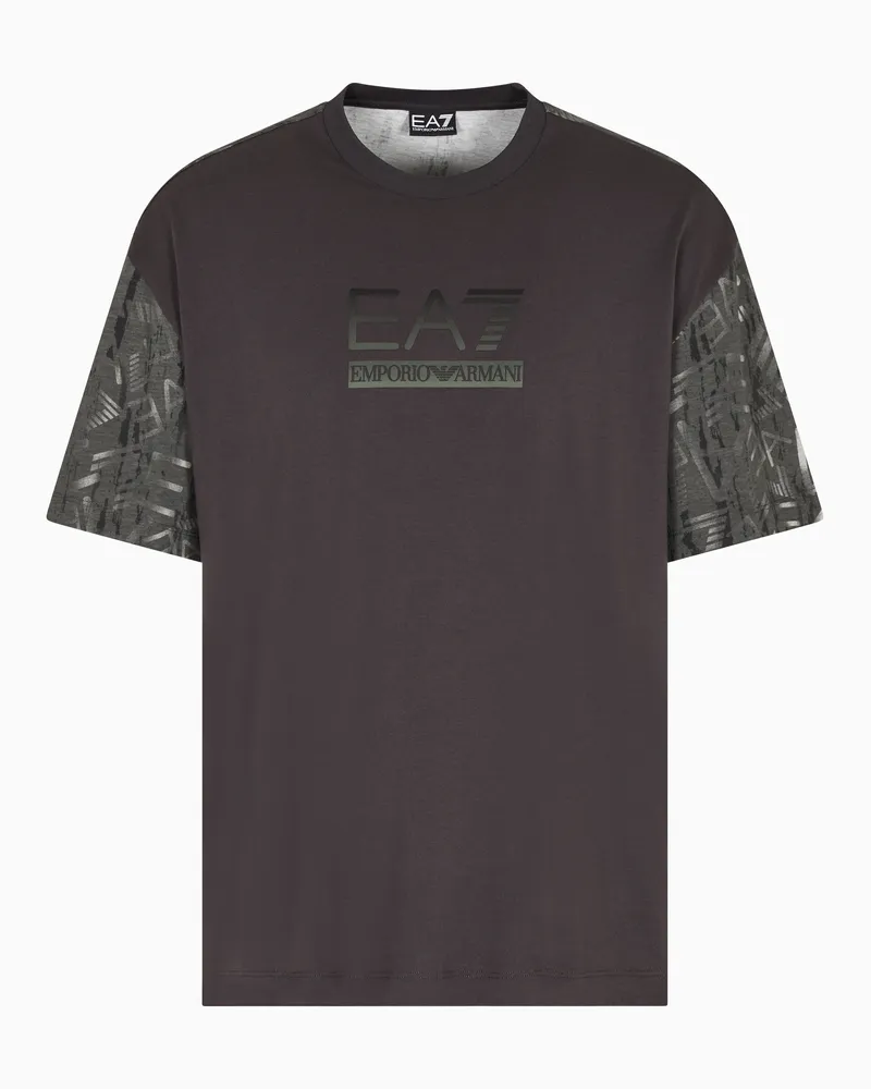 EA7 Graphic Series T-Shirt mit Rundhalsausschnitt aus Baumwolljersey Grau