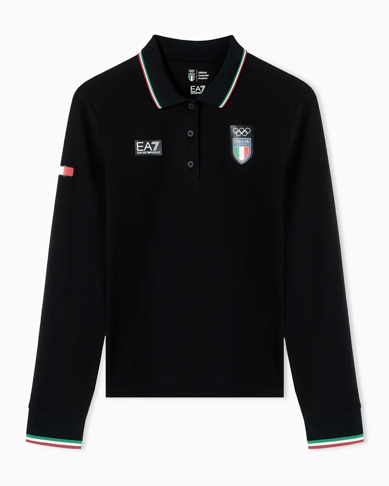 EA7 Poloshirt aus Stretchjersey mit langen Ärmeln Schwarz