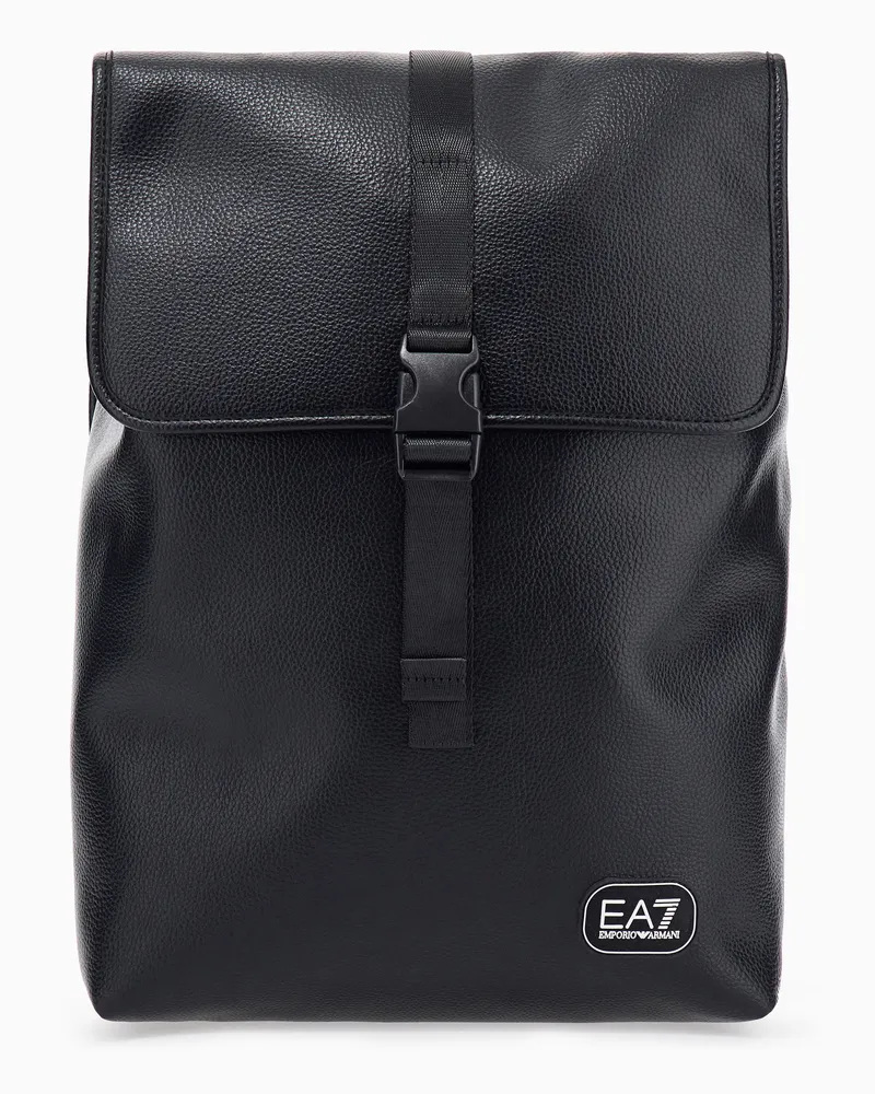 EA7 Rucksack mit genarbter Struktur und Klappenverschluss Schwarz