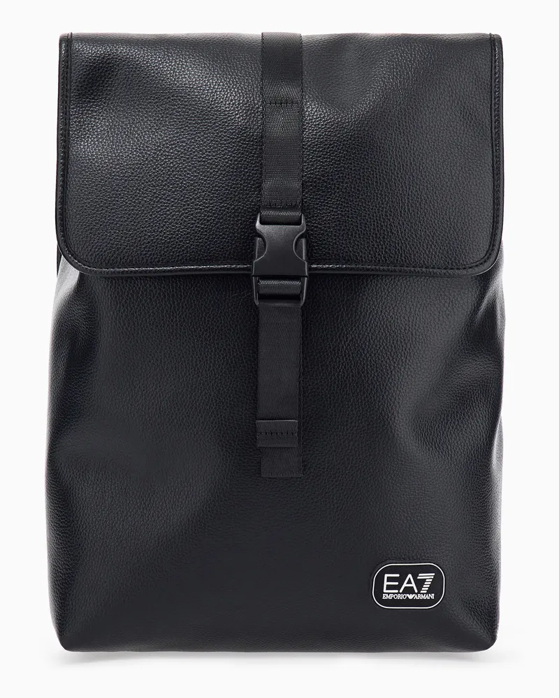 EA7 Rucksack mit genarbter Struktur und Klappenverschluss Schwarz